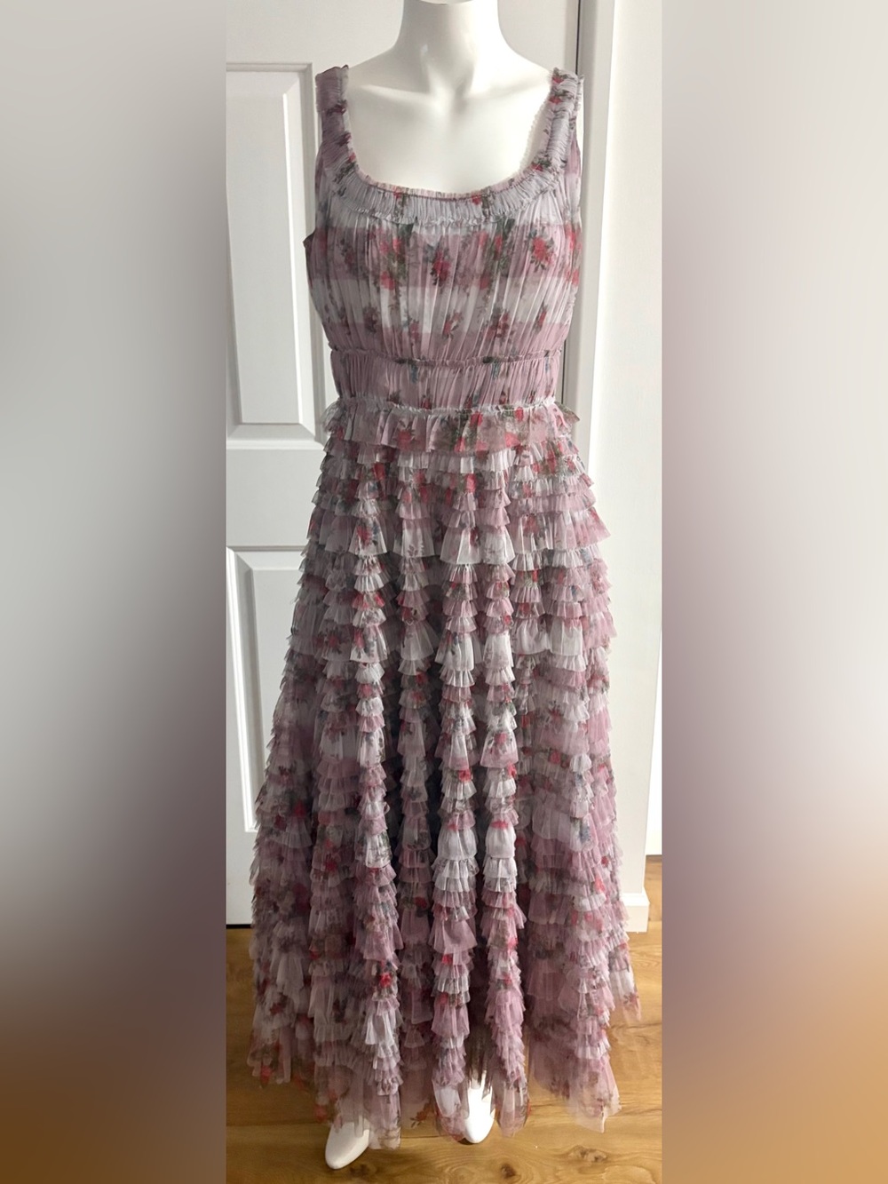NWT. Mac Duggal an incredibly beautiful evening dress with a round neckline .